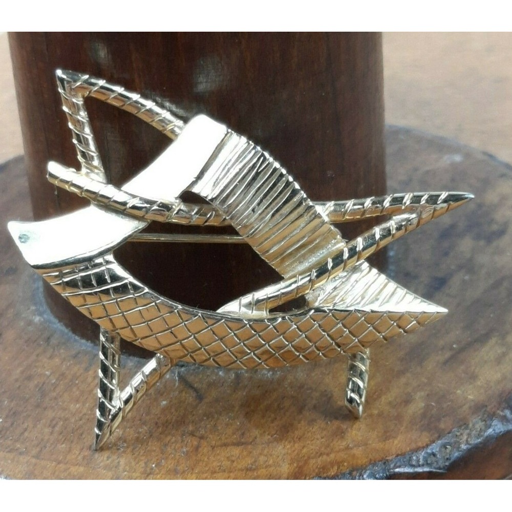 Vintage DeNicola Free Form Modernist Star Gold Tone Brooch Signed Rare